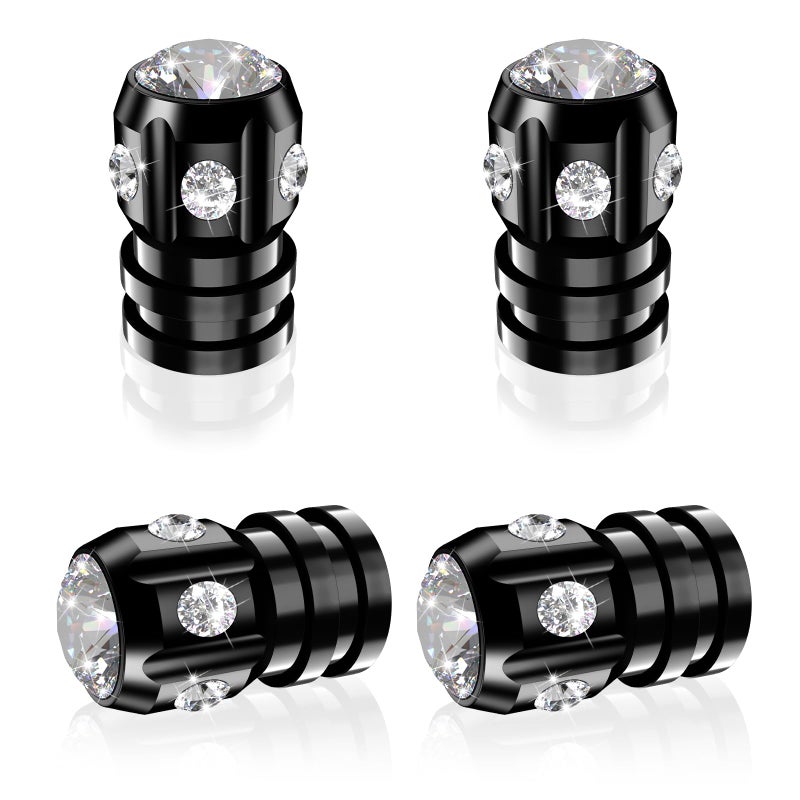 QUARKACE Tire Valve Caps Bling Valve Stem Caps with Sparkly Rhinestones Tire Caps 4 Pack for Cars SUVs Trucks Motorcycles Bikes AntiFading Coating Corrosion Resistant Air Leakproof Black - Image 3