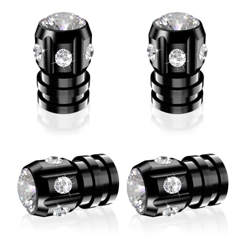 QUARKACE Tire Valve Caps Bling Valve Stem Caps with Sparkly Rhinestones Tire Caps 4 Pack for Cars SUVs Trucks Motorcycles Bikes AntiFading Coating Corrosion Resistant Air Leakproof Black - Image 1