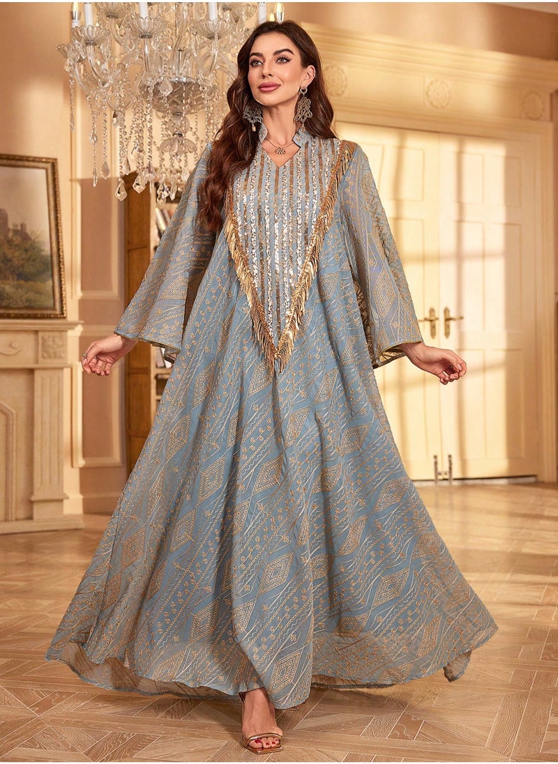 Madam Uniq - Long Dresses for Women Caftan Dress Batwing Sleeve Beach Kaftan for Women Vacation Outfits Geometric Lines - Image 1