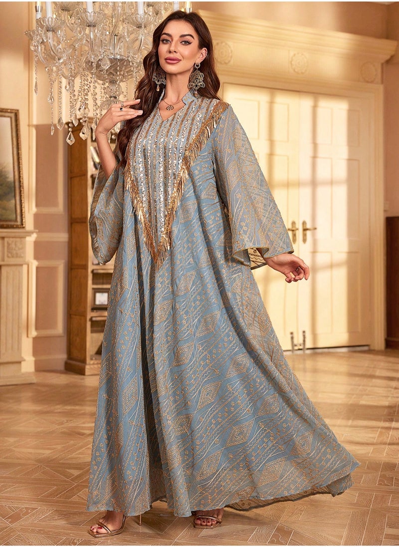 Madam Uniq - Long Dresses for Women Caftan Dress Batwing Sleeve Beach Kaftan for Women Vacation Outfits Geometric Lines - Image 1