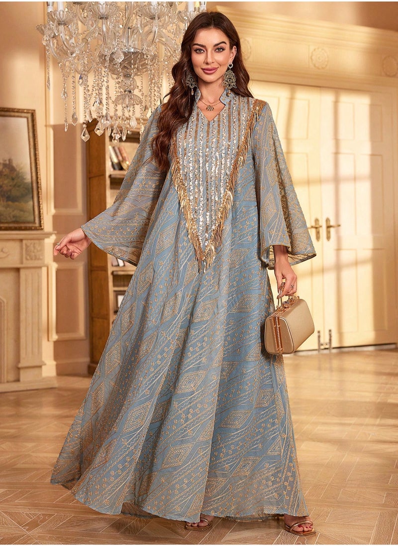 Madam Uniq - Long Dresses for Women Caftan Dress Batwing Sleeve Beach Kaftan for Women Vacation Outfits Geometric Lines - Image 1