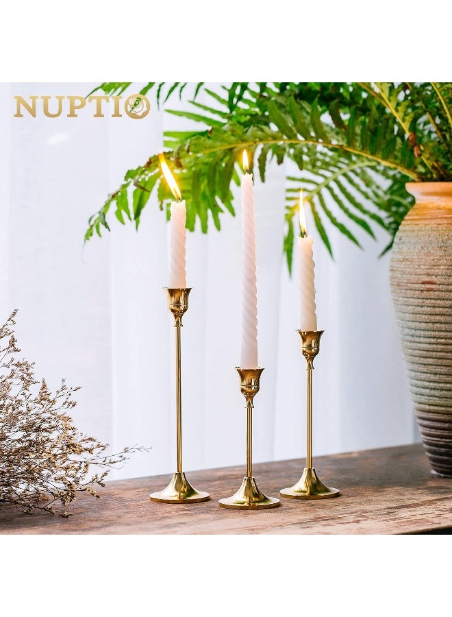NUPTIO Candlestick Holders Taper Candle Holders, Set Of 3 Candle Stick Holders Set, Brass Gold Candlestick Holder Set, Vintage Modern Decorative Centerpiece For Table Mantel Wedding Housewarming Gift - Image 4