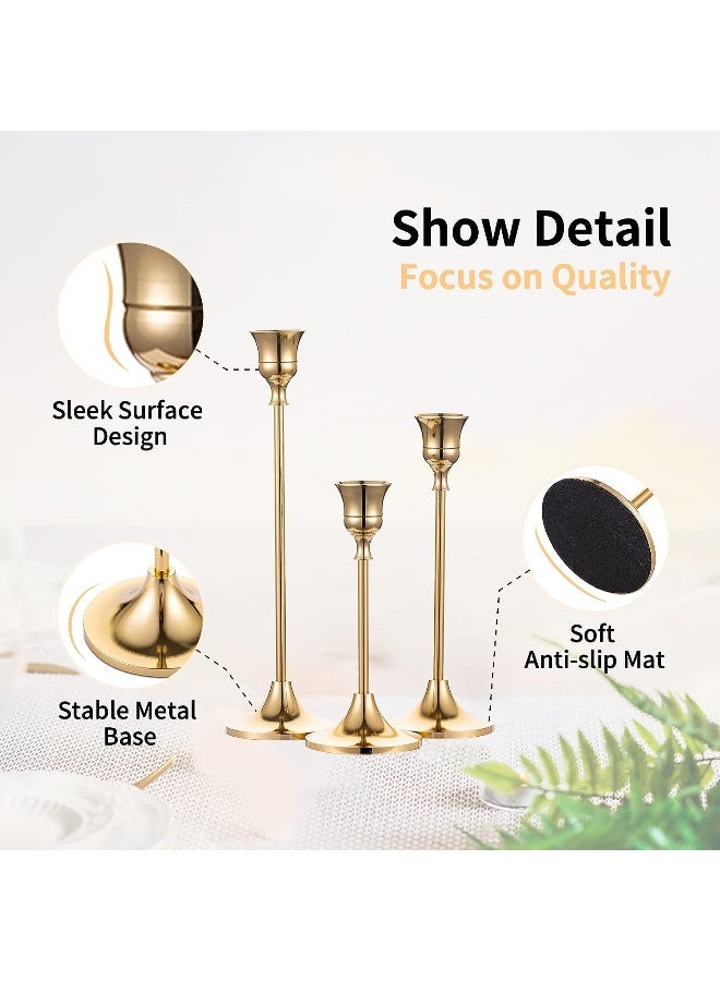 NUPTIO Candlestick Holders Taper Candle Holders, Set Of 3 Candle Stick Holders Set, Brass Gold Candlestick Holder Set, Vintage Modern Decorative Centerpiece For Table Mantel Wedding Housewarming Gift - Image 2