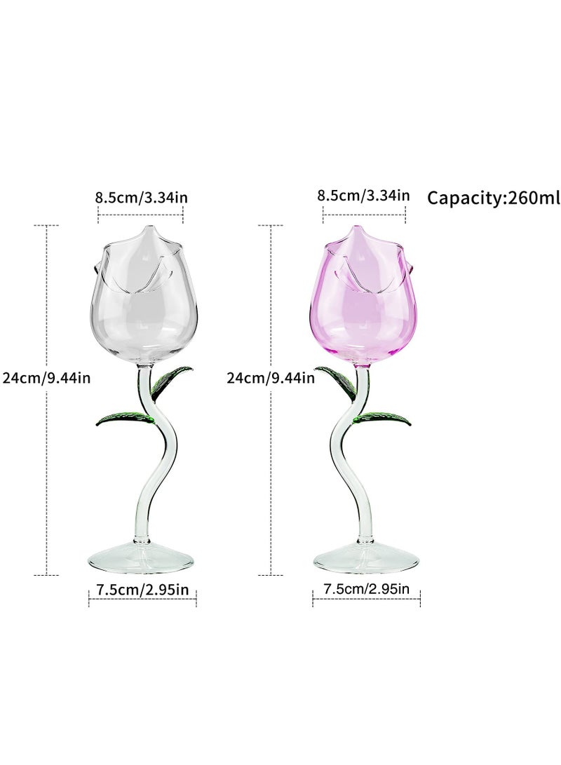 Zikra 2Pcs Cocktail Glasses, Rose Flower Glasses Creative Glass Cute Drinkware Rose Flower Goblet Cocktail Juice Glass 180ml - Image 5
