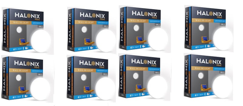 Halonix Polycarbonate Prime 12W Round Wall De-Light Slim Surface Downlighter | CCT-6500K Cool Day Light Lamp | Ceiling & Wall Light, Slim Decorative | Pack of 8 - Image 1