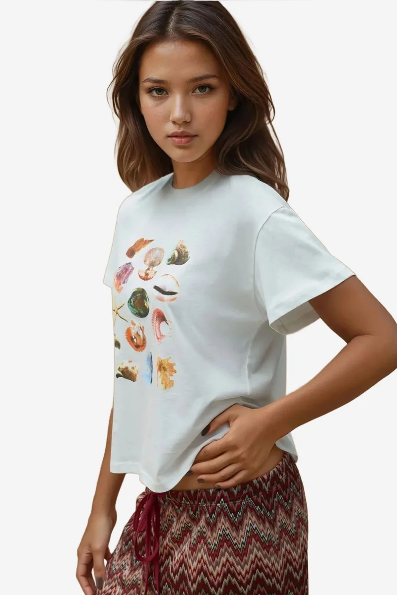 Hiccup Multicolor Printed Regular Fit Crew Neck 100% Cotton T-shirt for Women | Best Price UAE