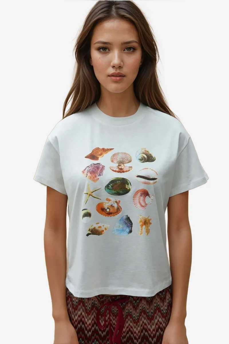 Hiccup Multicolor Printed Regular Fit Crew Neck 100% Cotton T-shirt for Women | Best Price UAE