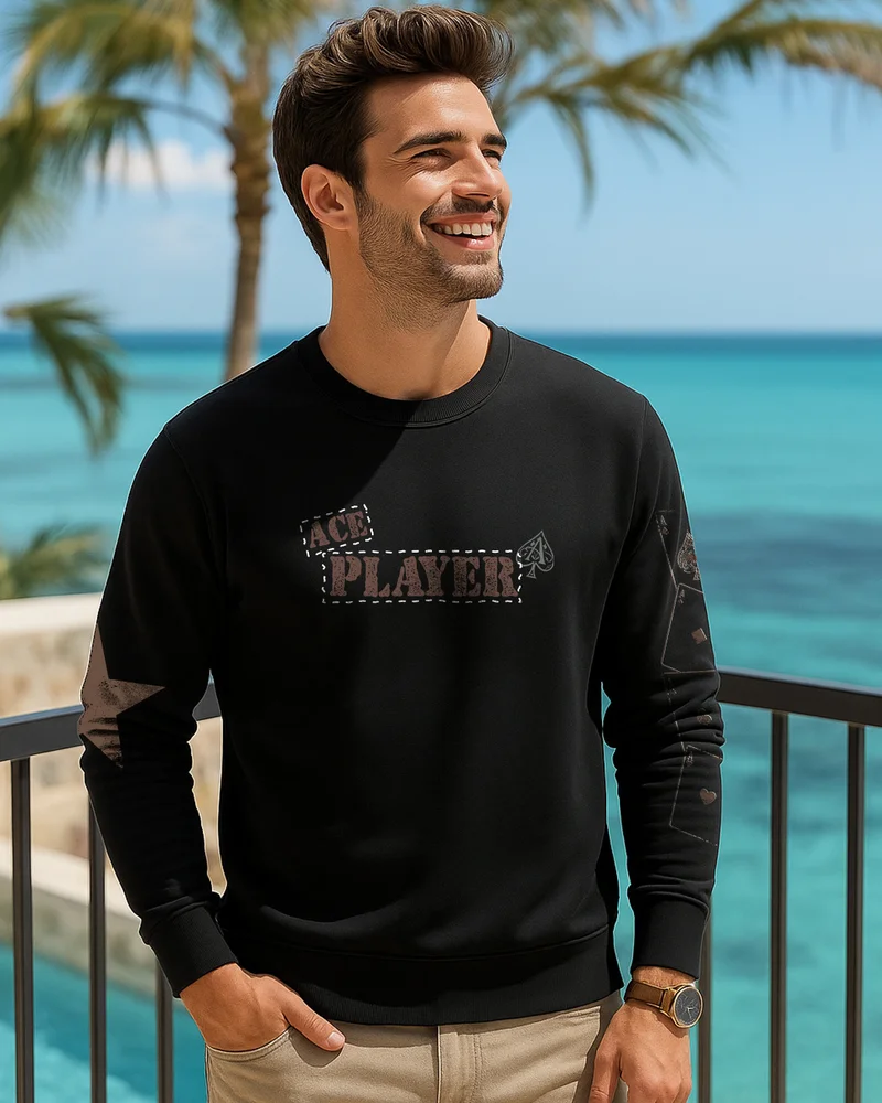 بيواكوف سويت شيرت رجالي بطبعة  باللون الأسود الفاحم