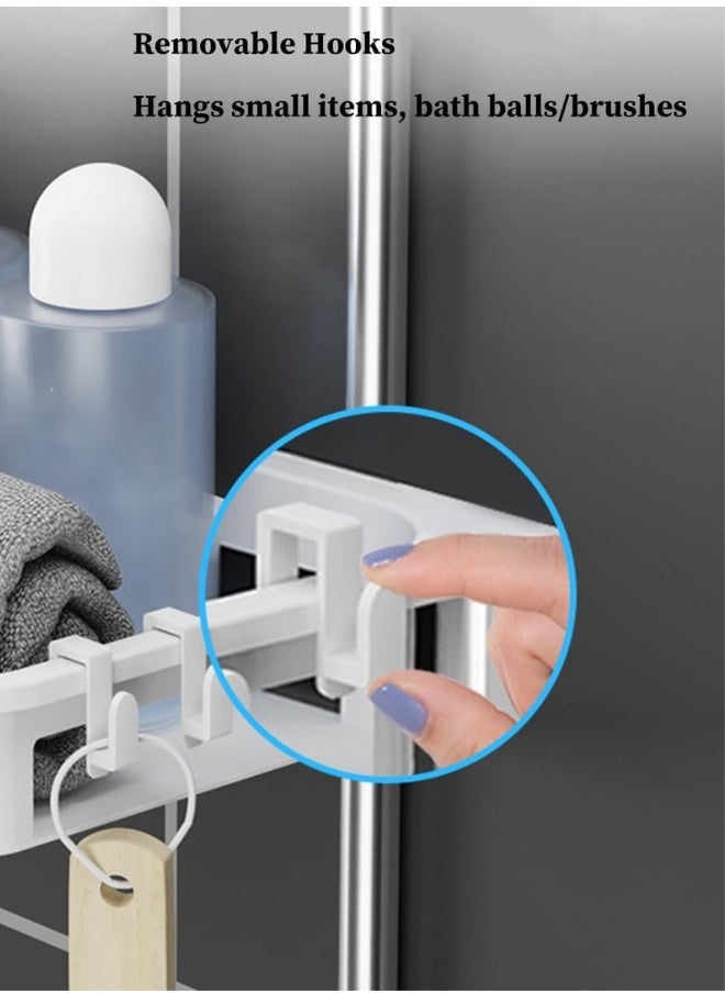 RACK STORE - 2-Tier Toilet Tank Top Caddy White Plastic Short Metal Wall Mount Bathroom Organizer Stainless Steel Pipe Tension Rod Shelf Bathroom And Kitchen Sink Top Storage Rack With Supporting Feet - Image 1