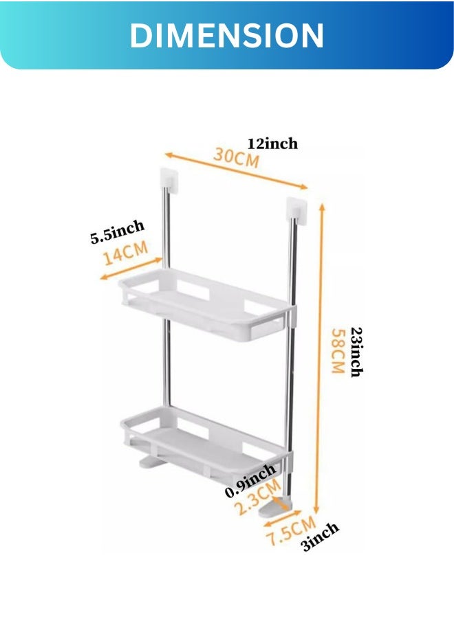 RACK STORE - 2-Tier Toilet Tank Top Caddy White Plastic Short Metal Wall Mount Bathroom Organizer Stainless Steel Pipe Tension Rod Shelf Bathroom And Kitchen Sink Top Storage Rack With Supporting Feet - Image 1
