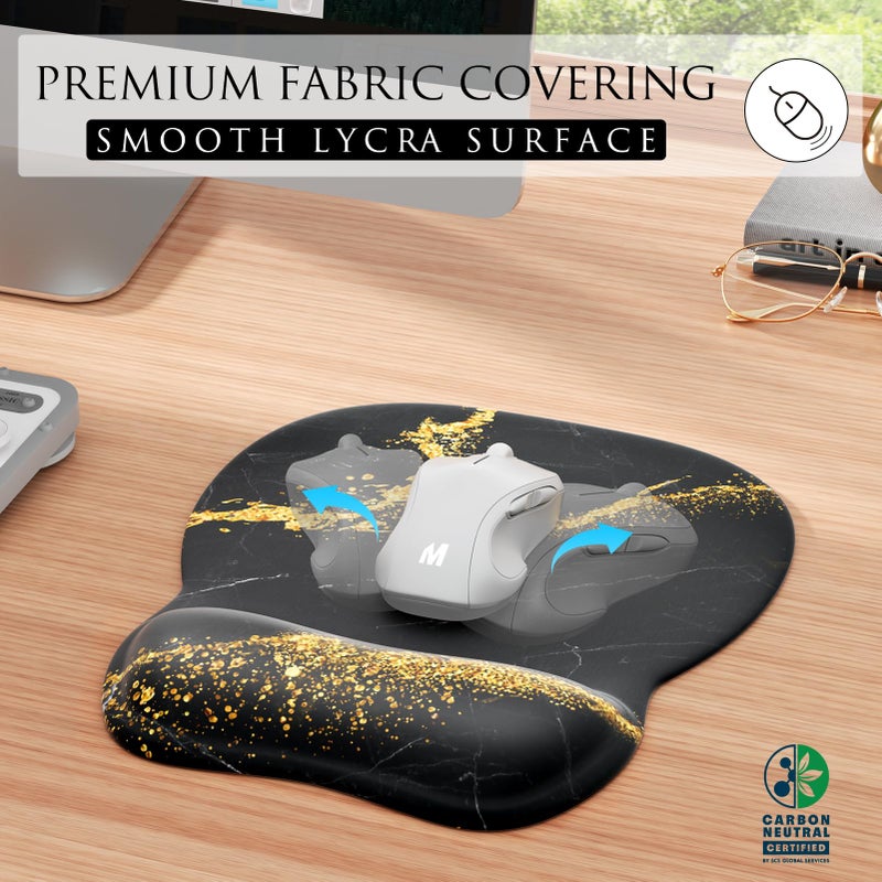 MROCO Ergonomic Mouse Pad with Gel Wrist Rest, Smooth Wrist Support Surface, Non-Slip PU Base for Pain Relief, Comfortable Mousepad for Computer, Laptop, Office & Home, 9.4 x 8.1 in, Black Gold - Image 2
