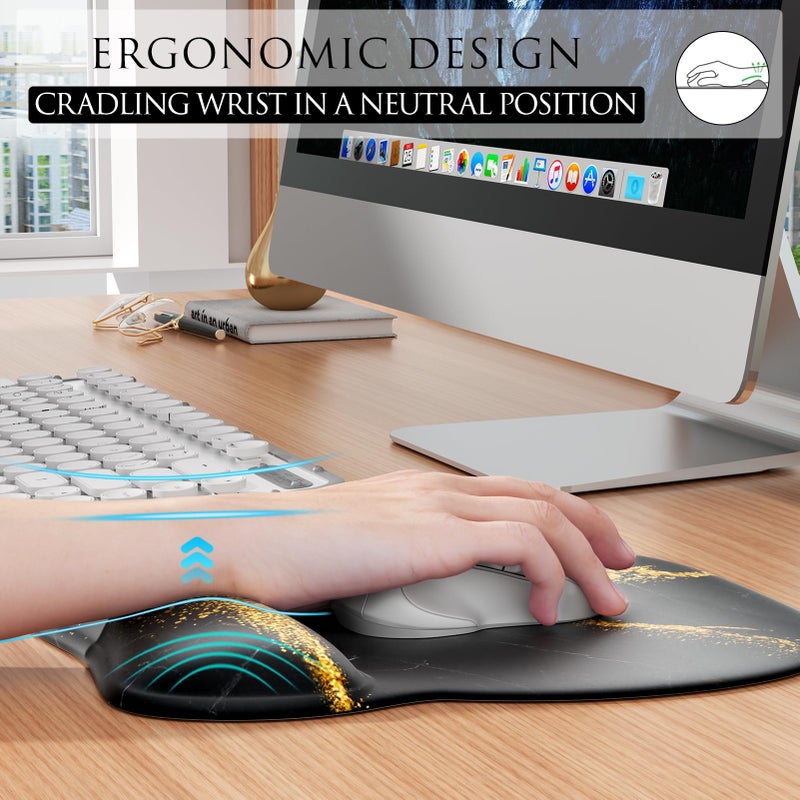 MROCO Ergonomic Mouse Pad with Gel Wrist Rest, Smooth Wrist Support Surface, Non-Slip PU Base for Pain Relief, Comfortable Mousepad for Computer, Laptop, Office & Home, 9.4 x 8.1 in, Black Gold - Image 5