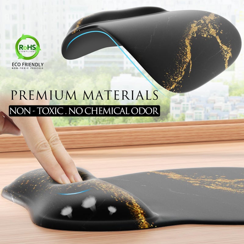MROCO Ergonomic Mouse Pad with Gel Wrist Rest, Smooth Wrist Support Surface, Non-Slip PU Base for Pain Relief, Comfortable Mousepad for Computer, Laptop, Office & Home, 9.4 x 8.1 in, Black Gold - Image 3