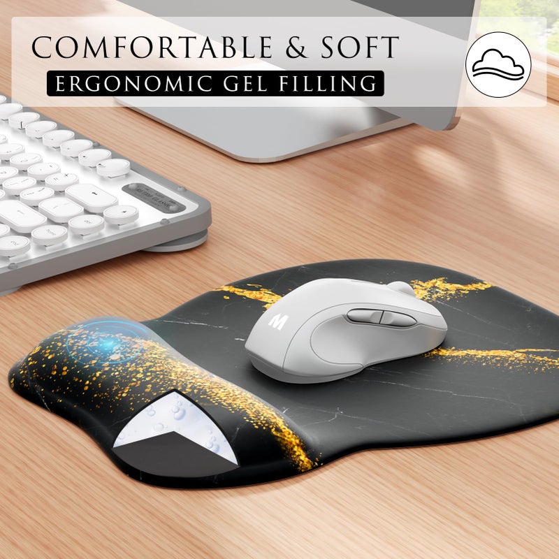 MROCO Ergonomic Mouse Pad with Gel Wrist Rest, Smooth Wrist Support Surface, Non-Slip PU Base for Pain Relief, Comfortable Mousepad for Computer, Laptop, Office & Home, 9.4 x 8.1 in, Black Gold - Image 4