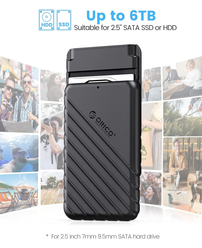 Orico حافظة قرص صلب USB C بحجم 2.5 بوصة USB 3.1 Gen 2 إلى SATA III لحالة قرص صلب خارجي SSD HDD 9.5 7mm بدون أدوات مع UASP، أسود (25PW1-C3) - Image 3