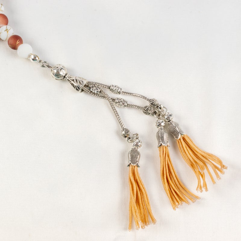 Goldesh Brown & White Alabaster Stone Prayer Bead of 33 Beads - Image 4