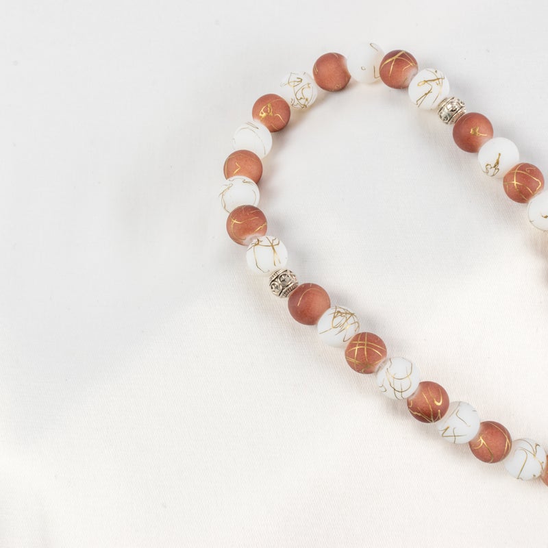 Goldesh Brown & White Alabaster Stone Prayer Bead of 33 Beads - Image 2