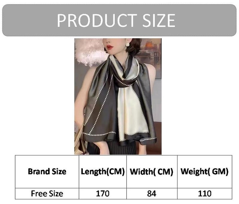Alexvyan Satin Silk Summer Scarves 170 x 84 cm, Black & Grey Colour with Stitched Border, Lightweight Fashion Scarf for Women Sun Protection Stole - Image 3
