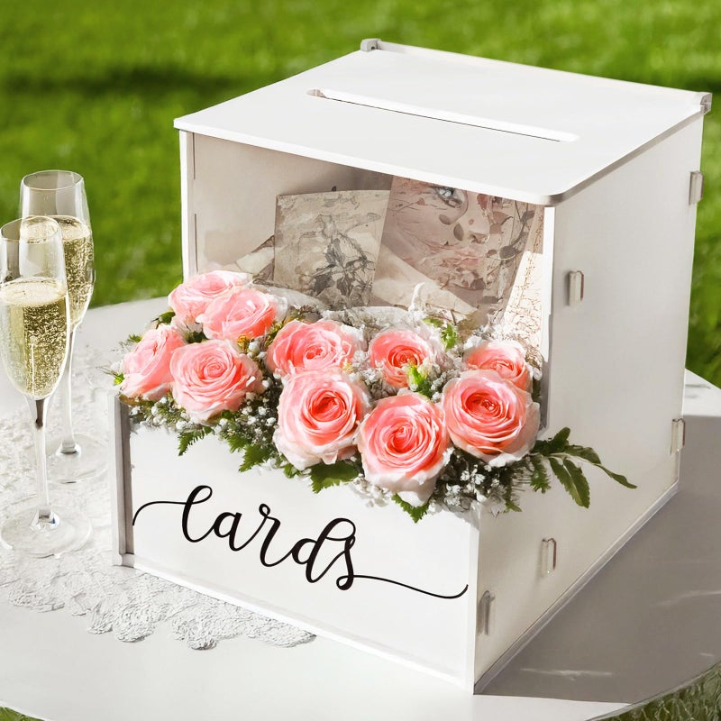 SOFARKKT White Card Box with Slot, Wedding Card Boxes for Reception with Flower Trough, Elegant Suggestion Box for Gift Cards Envelope, Perfect for Birthday Bridal Shower Graduation Party Table Decor - Image 1