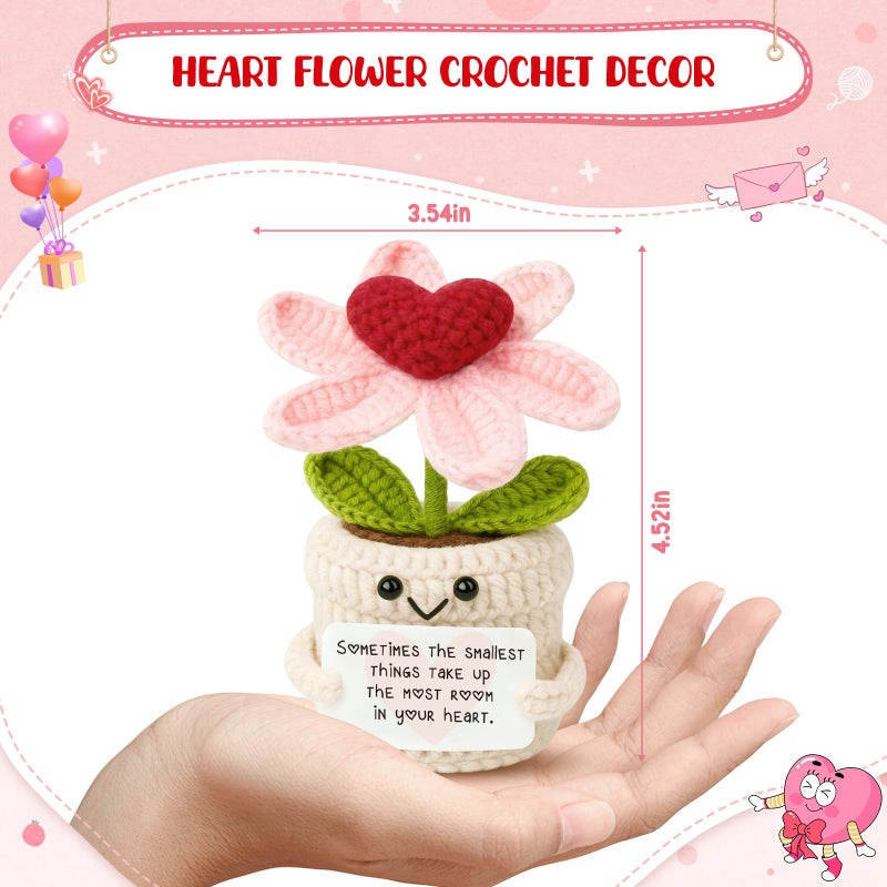 Frabaca Handmade Crochet Heart Flower Plant - Sentimental Gift for Best Friend, Mom, Her - Cute Everlasting Knitted Desk Decor - Unique Christmas Birthday Thinking of You Present - Image 2