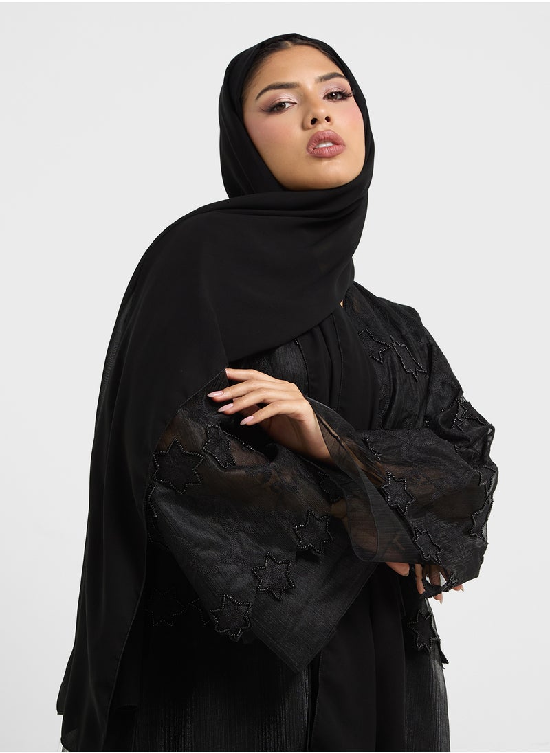 hayas closet - Embroidered Mesh Detailed Abaya - Image 1