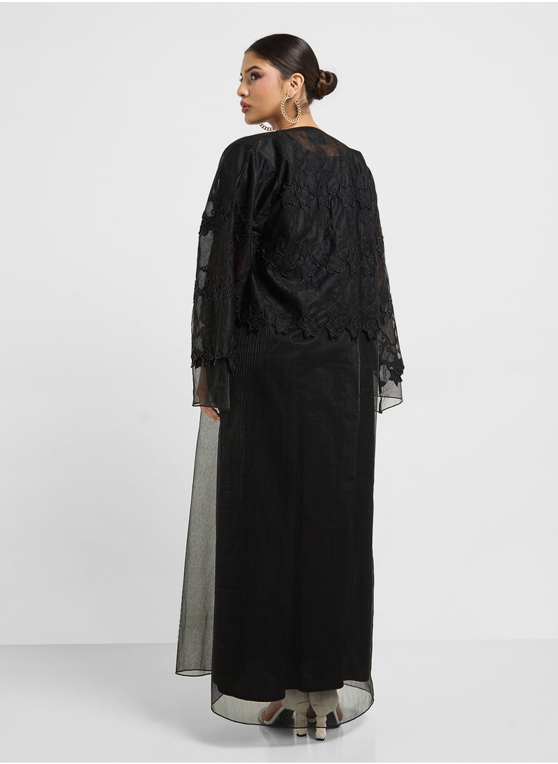 hayas closet - Embroidered Mesh Detailed Abaya - Image 1