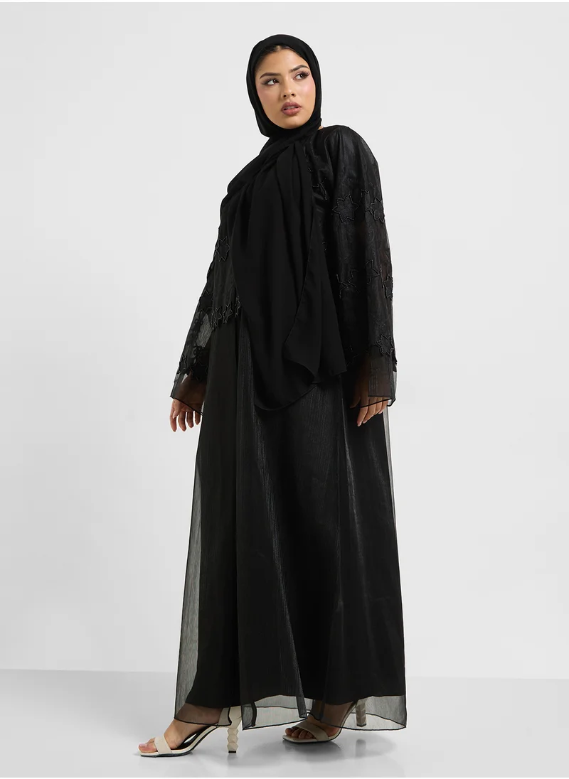 هيا كلوزيت Embroidered Mesh Detailed Abaya