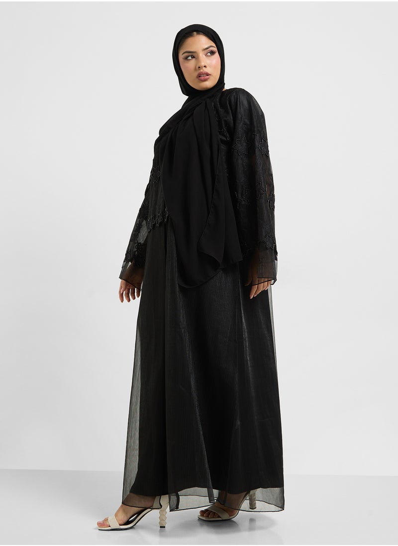 hayas closet - Embroidered Mesh Detailed Abaya - Image 1