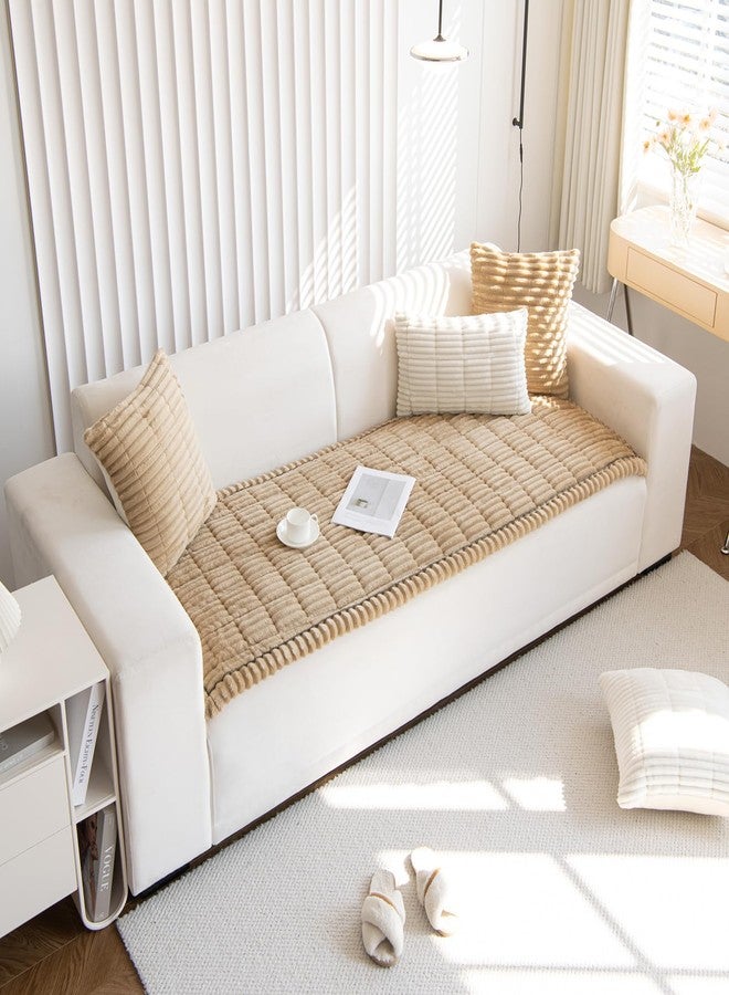 vctops Striped Couch Cover Super Soft Corduroy Sectional Sofa Cover Washable Non Slip Sofa Slipcover Furniture Protector for Kid Dog Pet,1 Piece (Coffee,27"x82") - Image 3