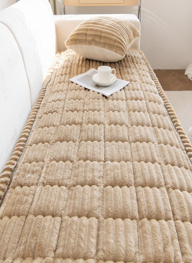 vctops Striped Couch Cover Super Soft Corduroy Sectional Sofa Cover Washable Non Slip Sofa Slipcover Furniture Protector for Kid Dog Pet,1 Piece (Coffee,27"x82") - Image 4