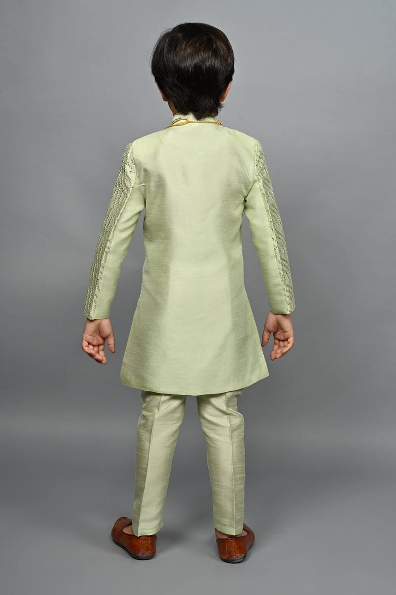 AHHAAAA Kids Ethnic Silk Blend Sequin Print Indo-Western Sherwani Set For Boys - Image 4