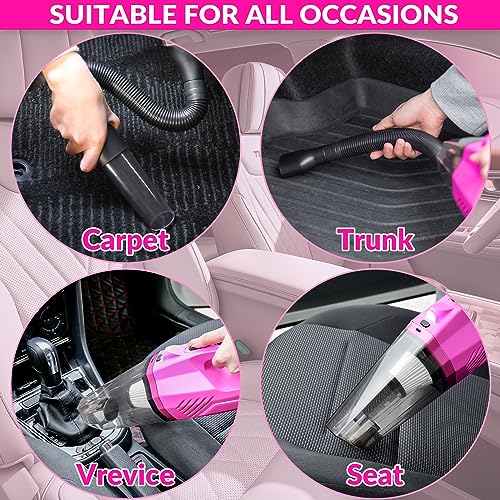 ThinkLearn Car Cleaning Kit, Car Vacuum Detailing Kit Interior with High Power Handheld Vacuum, Including 7Pcs Detailing Brush Set, Windshield Cleaner, Pink Car Accessories for Women - Image 5
