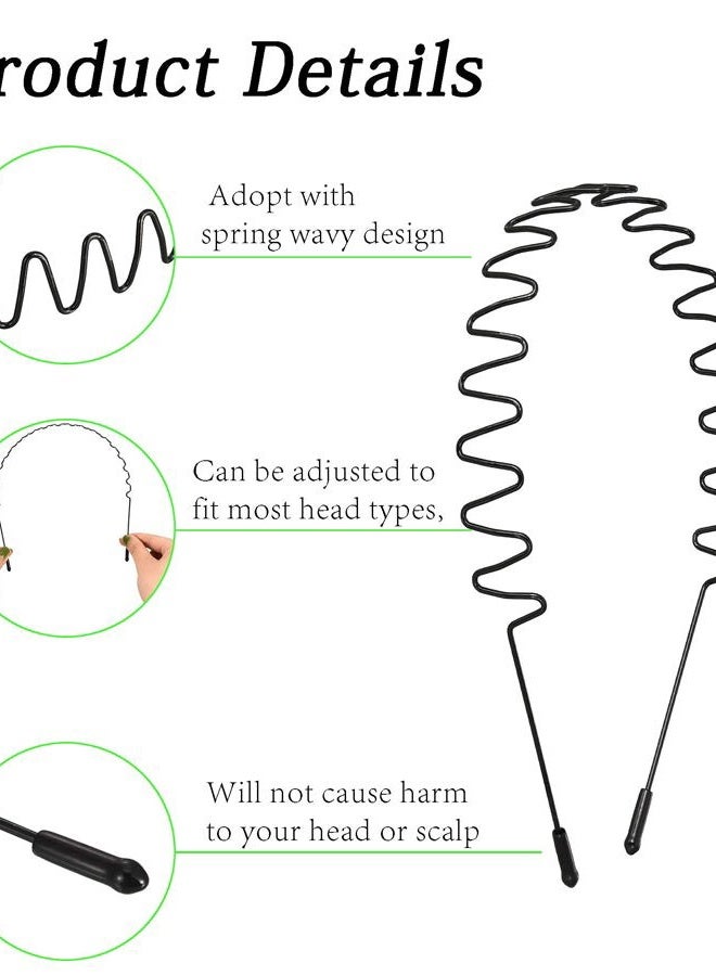 JERLITU Elastic Wavy Spring Wave Hair Band, Multi-Style Black Non-slip Metal Hair Hoop, Unisex Sport Fashion Hair Band Accessories for Women and Men 6 Pcs - Image 3
