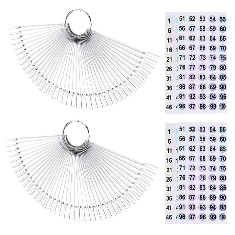 Beuniar Nail Swatch Sticks with Ring for Nail Polish Color Display Board Art Supplies Practice Samples with Number Stickers 100pcs clear