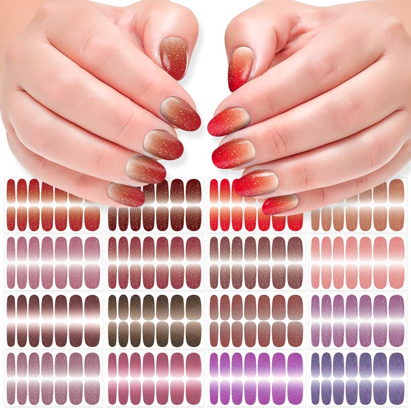 DANNEASY DANNEASY 16 Sheets Nail Polish Stickers Full Nail Wraps for Women Glitter &Gradient Color Fingernails Wrap Self Adhesive Nail Polish Strips Gel Nail Strips with Nail File, Cuticle Stick