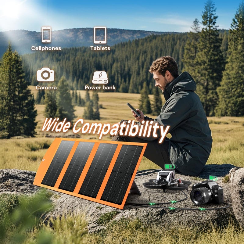 Luvknit 30W Portable Solar Panel Charger with USB and Type-C Outputs(5V/3A Max) for Phones, Power Banks, Tablets, Fast Charges 2 Devices at Once, IP67 Waterproof for Camping, Hiking, and Outdoor Activities - Image 5