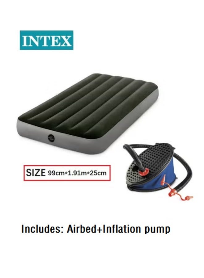 Intex Inflatable Mattress with Foot Pump，Indoor and Outdoor Inflatable Air Mattress，Thickening Outdoor Camping Air Mattress Bed，Classic Black Downy Airbed，Comfortable and Soft 99*191*25CM - Image 1