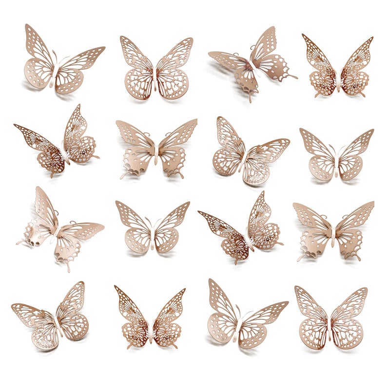 Meikeer 3D Butterfly Wall Decor 48 Pcs 4 Styles 3 Sizes  for Birthday Decorations Party Decorations  Removable Wall Stickers Interior Decoracions Kids Nursery Classroom Wedding Decor (Rose Gold) - Image 1