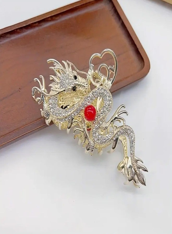 LINYUEARUI 1 piece of Chinese rhinestone pearl dragon hair needle, ethnic trendy claw clip, women's exquisite inlaid hair claw accessory gift, birthday daily wear faucet accessory - Image 5