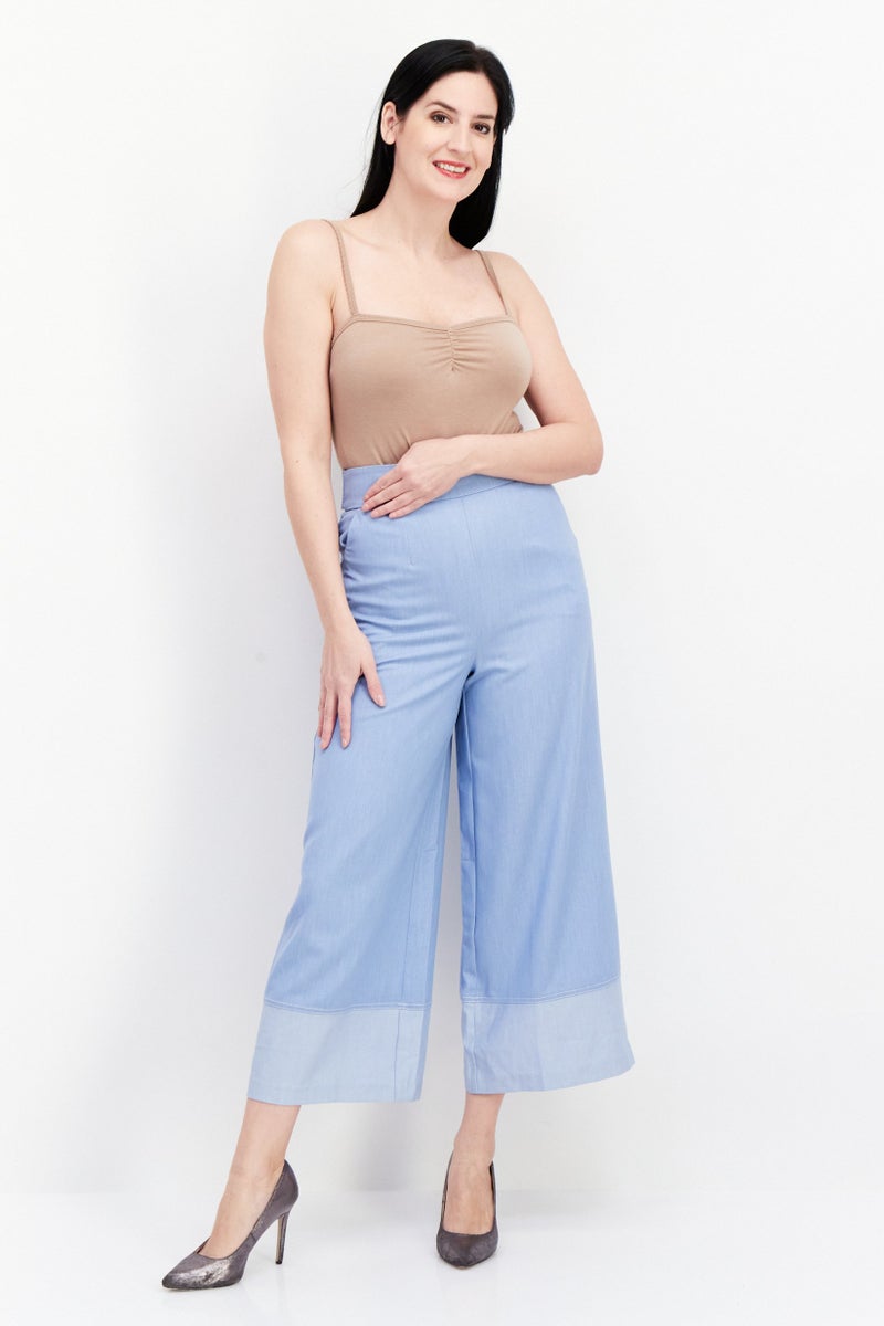 VERO MODA سروال واسع الساقين بخصر عالٍ للنساء، أزرق فاتح - Image 3