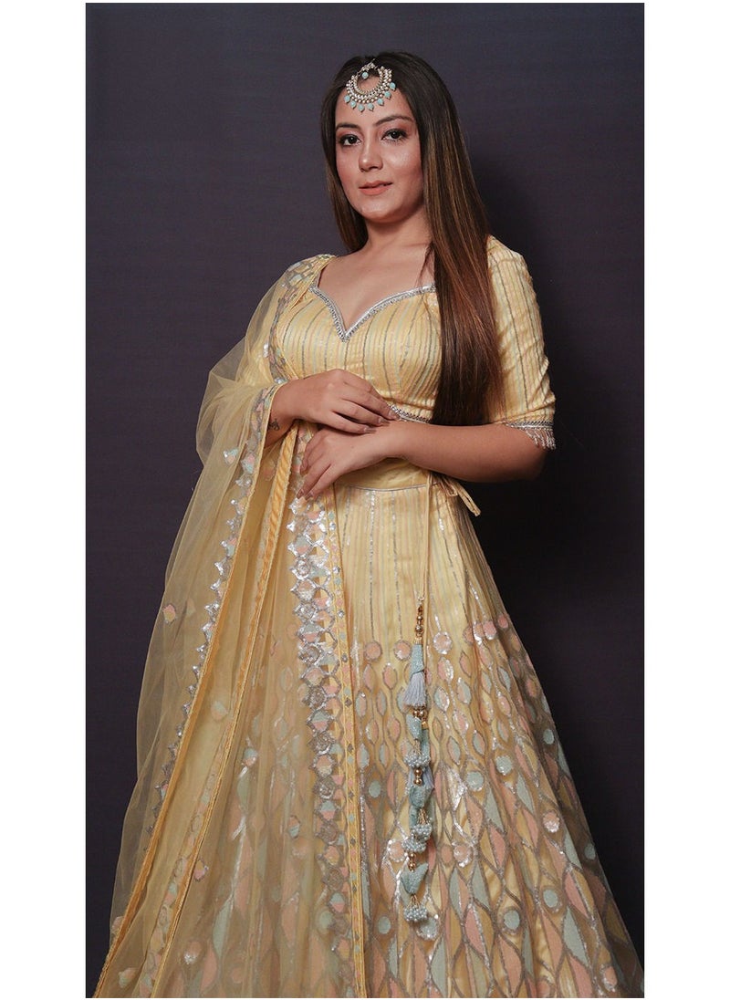 Fashion & Lifestyle - Sequins Work Lehenga In pastel color with Beautifull Dupatta - Image 1