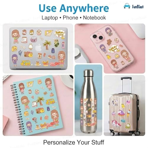 FunBlast Cute Girl Theme Kawaii Self adhesive floor stickers -100 Sheets Cute Washi for Project, Japanese Style Girls Sticker Set, Scrapbooking, DIY Arts Crafts (Assorted Design) 18 x 18 x 2 cms, PVC - Image 5