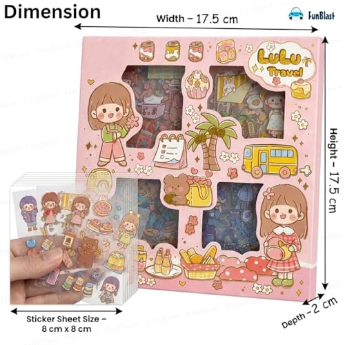 FunBlast Cute Girl Theme Kawaii Self adhesive floor stickers -100 Sheets Cute Washi for Project, Japanese Style Girls Sticker Set, Scrapbooking, DIY Arts Crafts (Assorted Design) 18 x 18 x 2 cms, PVC - Image 2