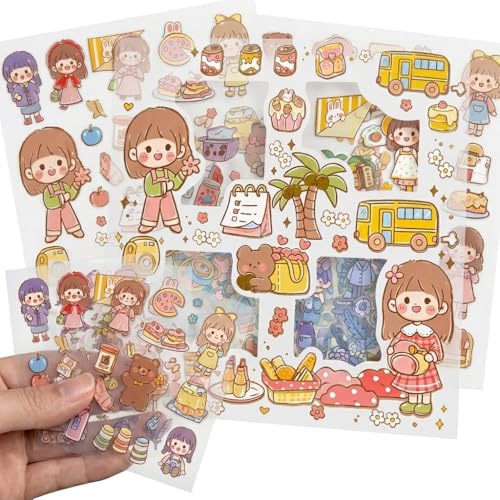FunBlast Cute Girl Theme Kawaii Self adhesive floor stickers -100 Sheets Cute Washi for Project, Japanese Style Girls Sticker Set, Scrapbooking, DIY Arts Crafts (Assorted Design) 18 x 18 x 2 cms, PVC - Image 3
