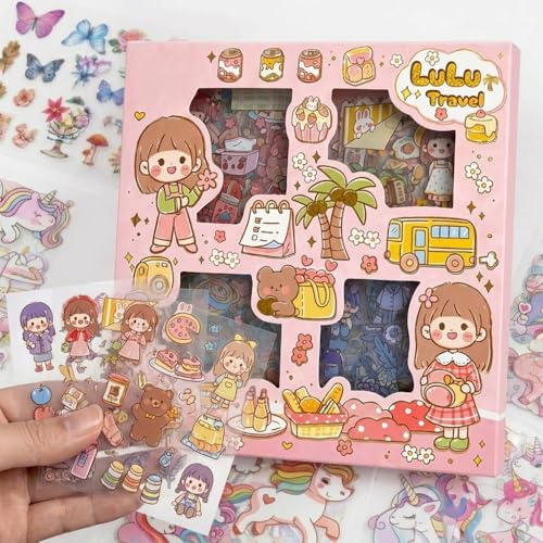 FunBlast Cute Girl Theme Kawaii Self adhesive floor stickers -100 Sheets Cute Washi for Project, Japanese Style Girls Sticker Set, Scrapbooking, DIY Arts Crafts (Assorted Design) 18 x 18 x 2 cms, PVC - Image 4