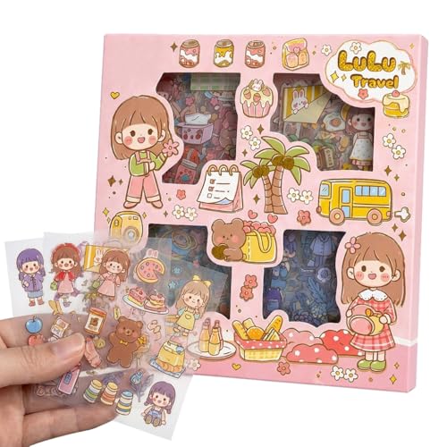 FunBlast Cute Girl Theme Kawaii Self adhesive floor stickers -100 Sheets Cute Washi for Project, Japanese Style Girls Sticker Set, Scrapbooking, DIY Arts Crafts (Assorted Design) 18 x 18 x 2 cms, PVC - Image 1