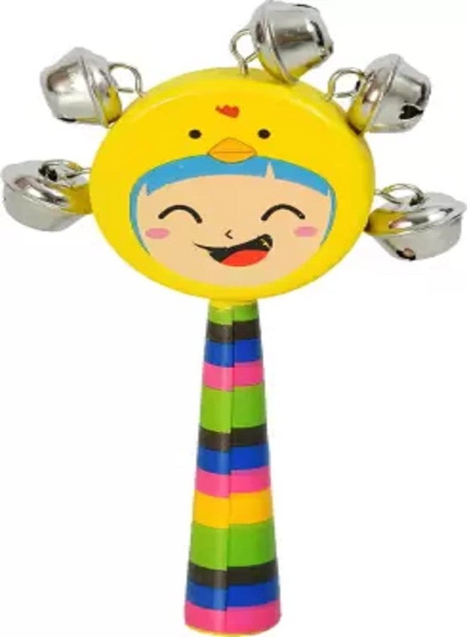 Shopfleet Colorful Wooden Rainbow Baby Handle Jingle Bell Rattle Toys Pack of 2 Round Face Rattle (Multicolor) - Image 4
