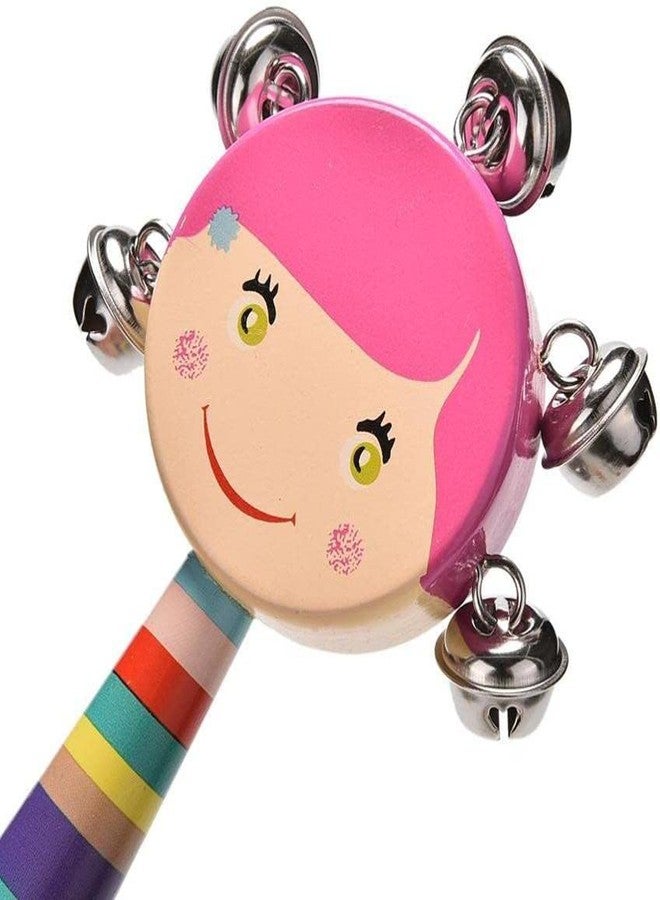 Shopfleet Colorful Wooden Rainbow Baby Handle Jingle Bell Rattle Toys Pack of 2 Round Face Rattle (Multicolor) - Image 2