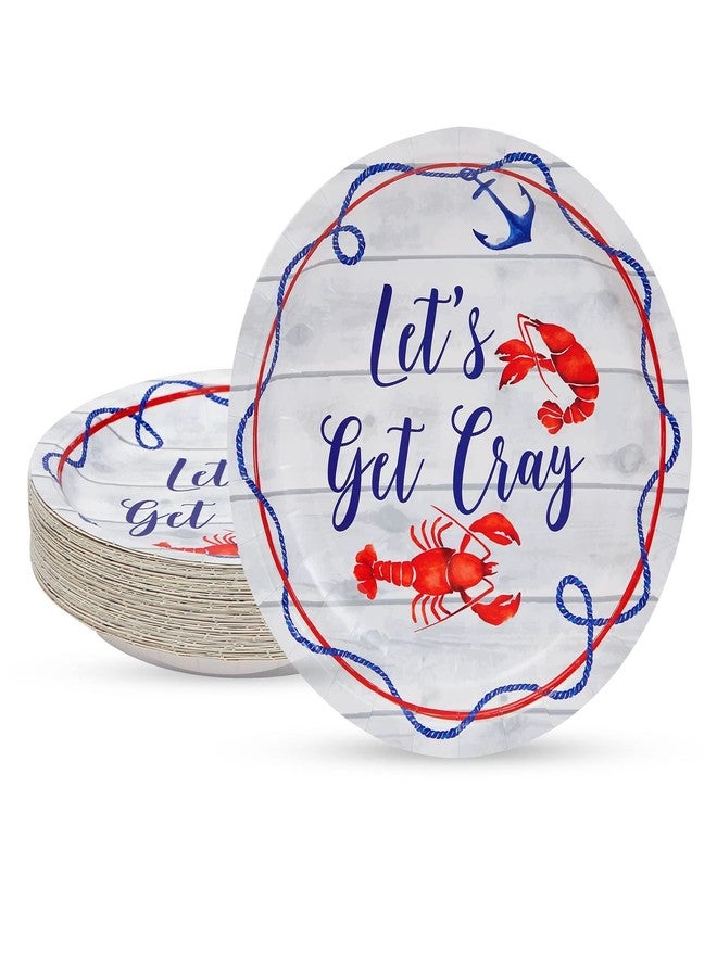 Blue Panda Crawfish Plates - 9 in Round Disposable Paper Plates, 48 Count, Blue Red Gray White - Crawfish Boil Party Supplies & Crab Theme Decor & Boil Decorations - Image 1