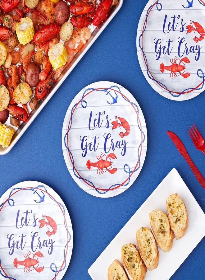Blue Panda Crawfish Plates - 9 in Round Disposable Paper Plates, 48 Count, Blue Red Gray White - Crawfish Boil Party Supplies & Crab Theme Decor & Boil Decorations - Image 2